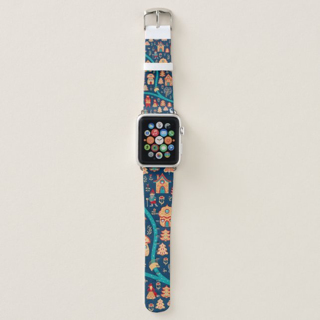 Bird's eye view. Houses,forest,dwarves,bears,foxes Apple Watch Band (Front)