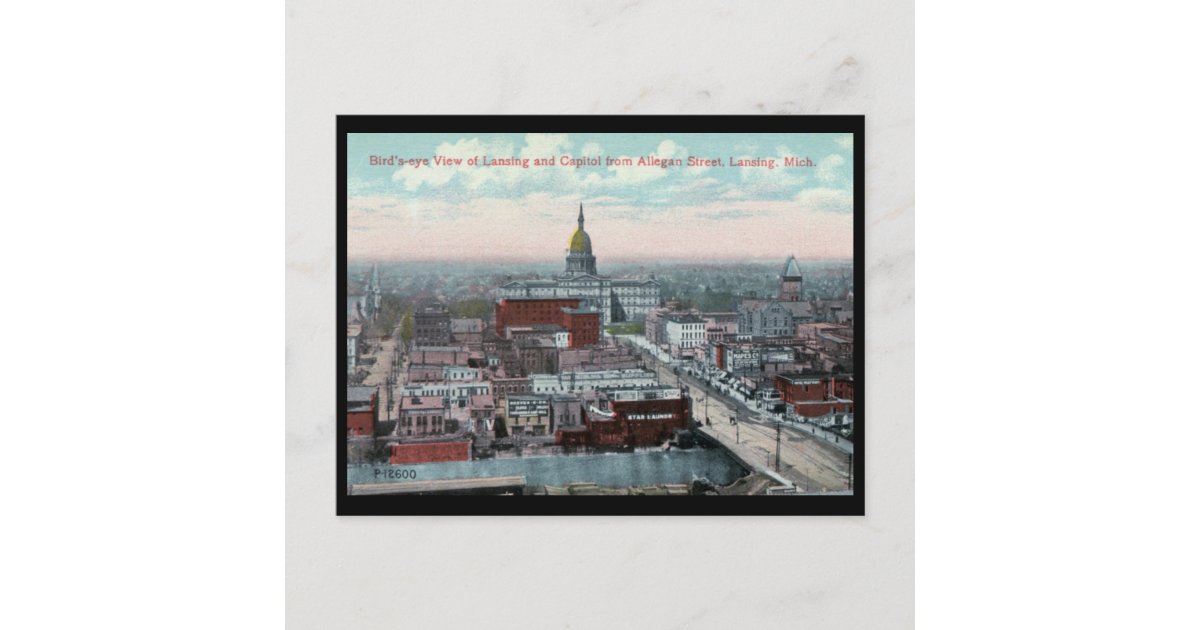 Bird's Eye View, Lansing, MI c1915 Vintage Postcard Zazzle