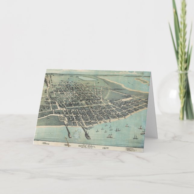 Bird's Eye View Map of Corpus Christi Texas 1887 Card (Front)