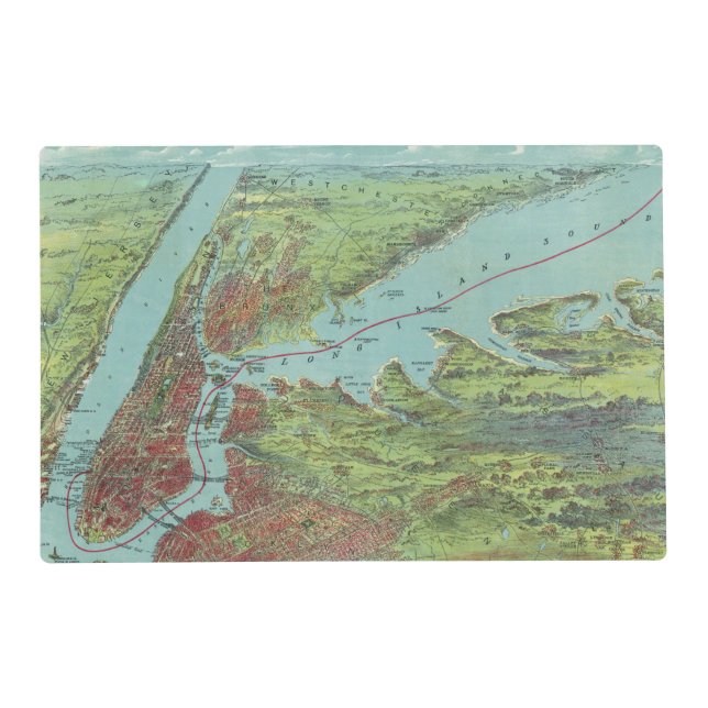 Birds Eye View Map Of New York And Vicinity Placemat (Front)