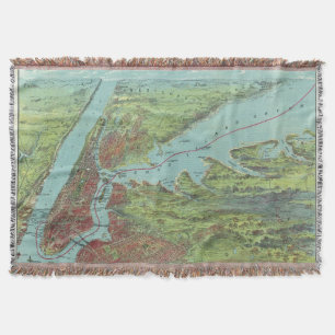 Birds Eye View Map Of New York And Vicinity Throw Blanket