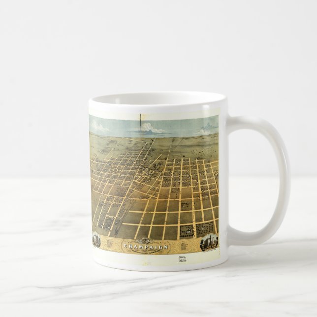 Bird's Eye View of Champaign Illinois (1869) Coffee Mug (Right)