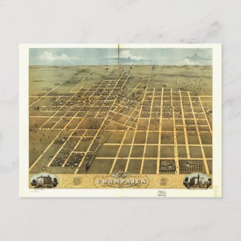 Bird's Eye View Of Champaign Illinois (1869) Postcard by TheArts at Zazzle