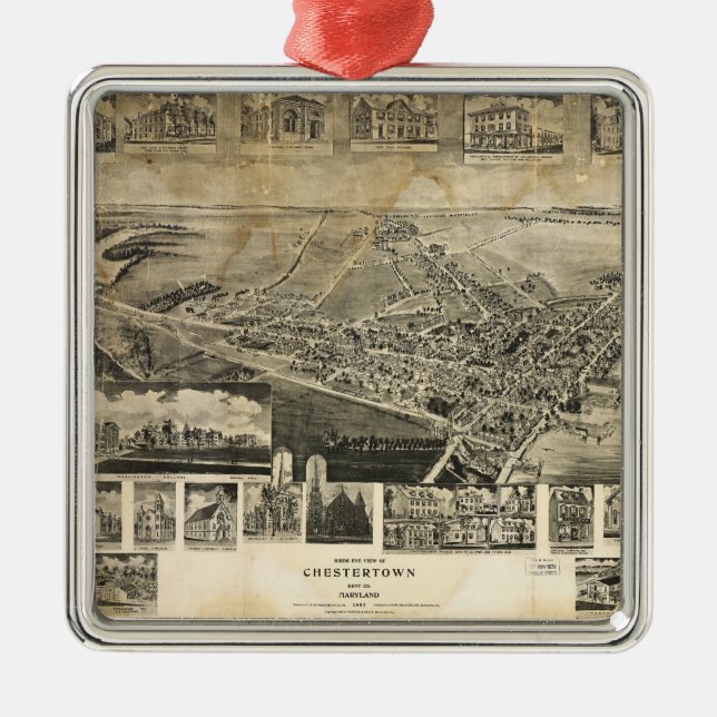 Bird's Eye View of Chestertown, Maryland (1907) Metal Ornament (Front)