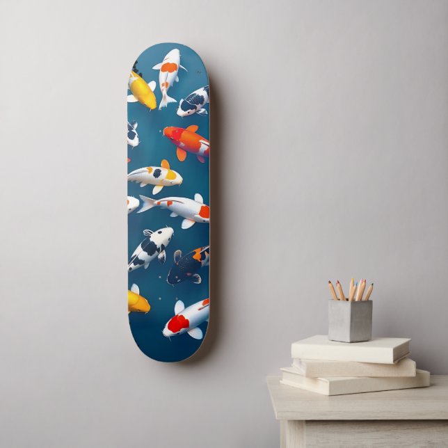 Bird's Eye View of Colorful Koi Fish Pond Skateboard (Wall Art)