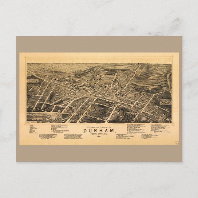 Bird's-eye view of Durham, North Carolina (1891) Postcard (Front)