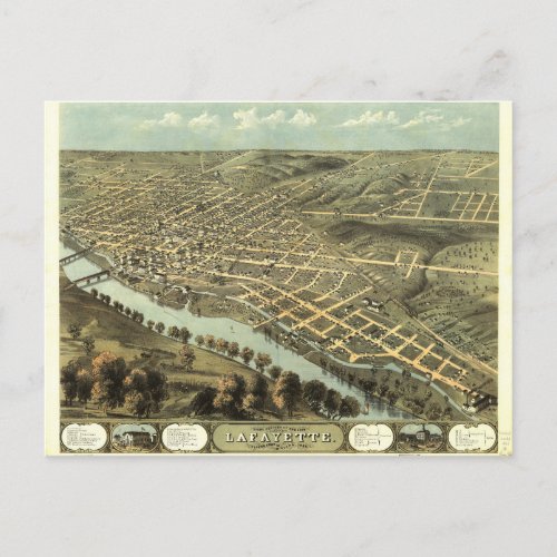 Birds Eye View of Lafayette Indiana 1868 Postcard