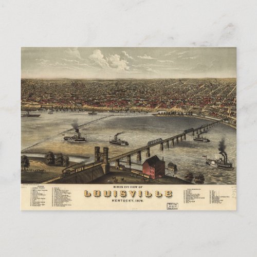 Birds eye view of Louisville Kentucky 1876 Postcard