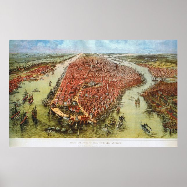 Bird's Eye View of Manhattan, Bachmann 1865 Print  (Front)