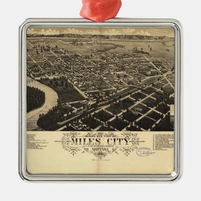 Bird's Eye View of Miles City, Montana (1883) Metal Ornament (Front)