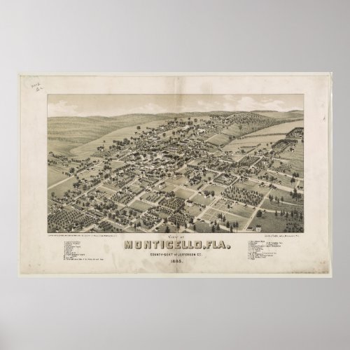 Birds Eye View of Monticello Florida 1885 Poster