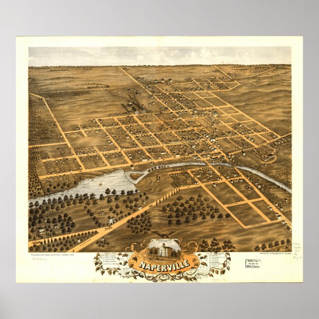 Bird's Eye View of Naperville Illinois (1869) Poster (Front)