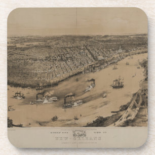 Birds' eye view of New Orleans from 1851 Drink Coaster