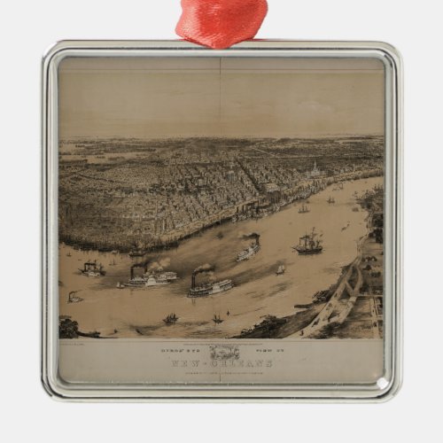 Birds eye view of New Orleans from 1851 Metal Ornament