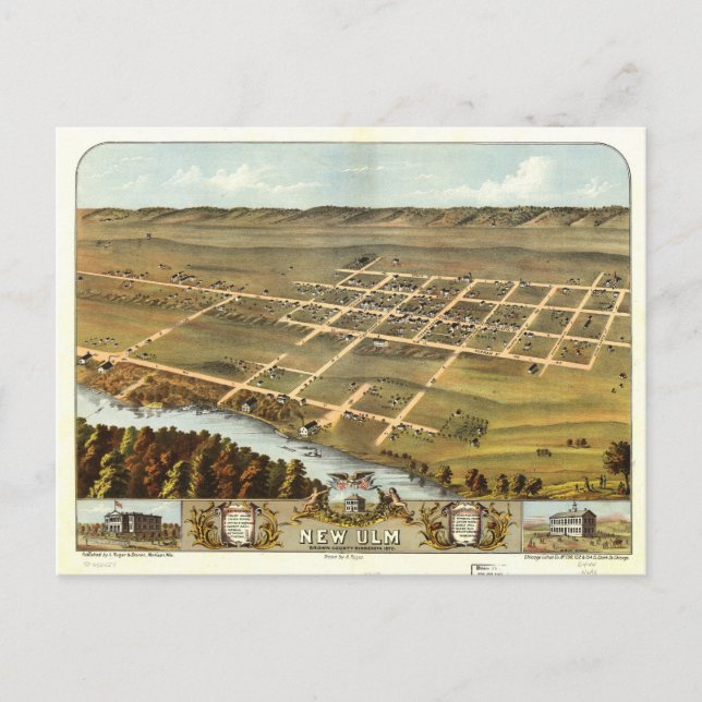 Bird's eye view of New Ulm, Minnesota (1870) Postcard (Front)