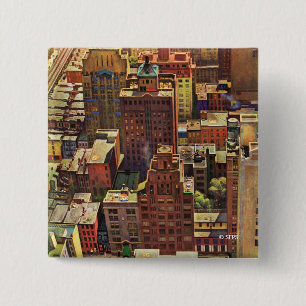 Bird's-Eye View of New York City by John Falter Button