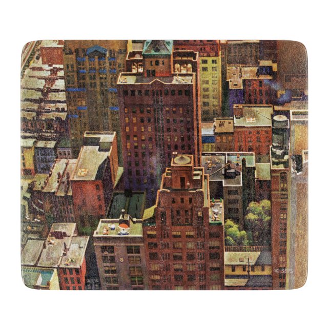Bird's-Eye View of New York City by John Falter Cutting Board (Front)