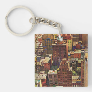 Bird's-Eye View of New York City by John Falter Keychain