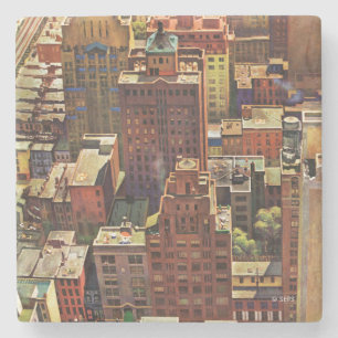 Bird's-Eye View of New York City by John Falter Stone Coaster