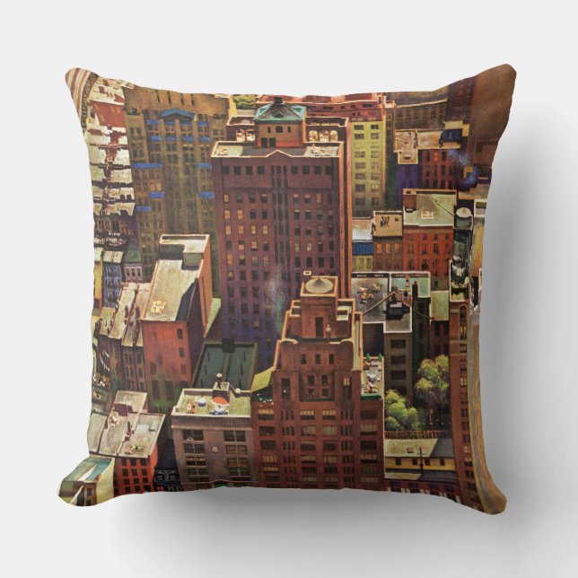 Bird's-Eye View of New York City by John Falter Throw Pillow (Front)
