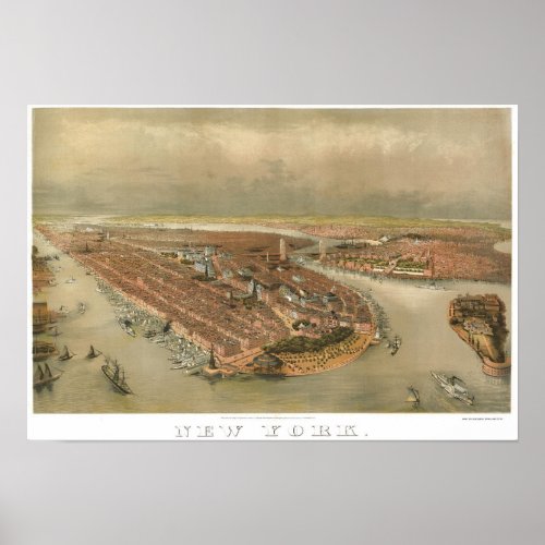 Birds_eye View Of New York City _ Lithograph 1874 Poster