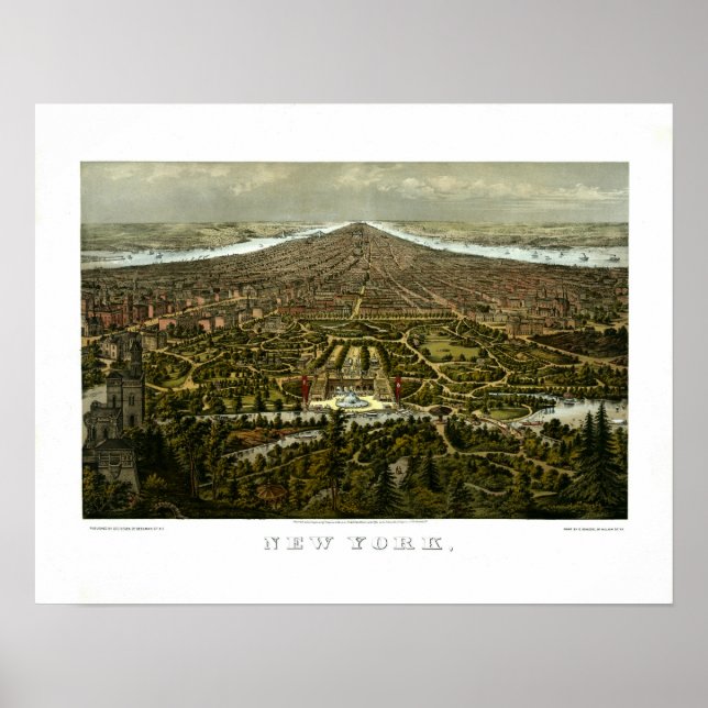 Bird's-eye view of New York with Central Park Poster (Front)