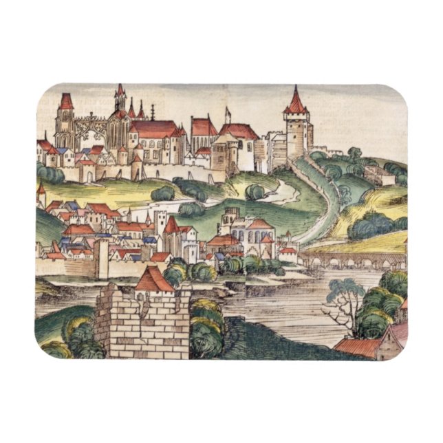 Bird's Eye View of Prague from the Nuremberg Chron Magnet (Horizontal)