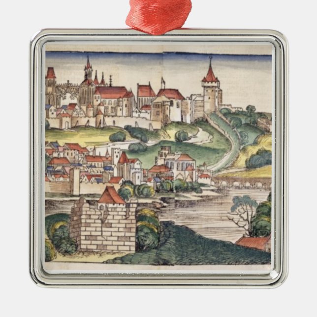 Bird's Eye View of Prague from the Nuremberg Chron Metal Ornament (Front)