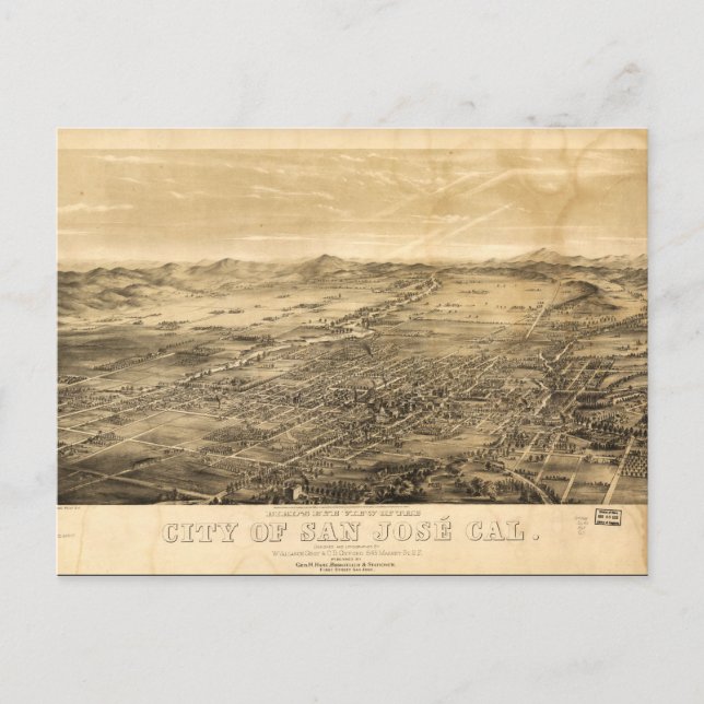 Bird's Eye View of San Jose, California (1869) Postcard (Front)