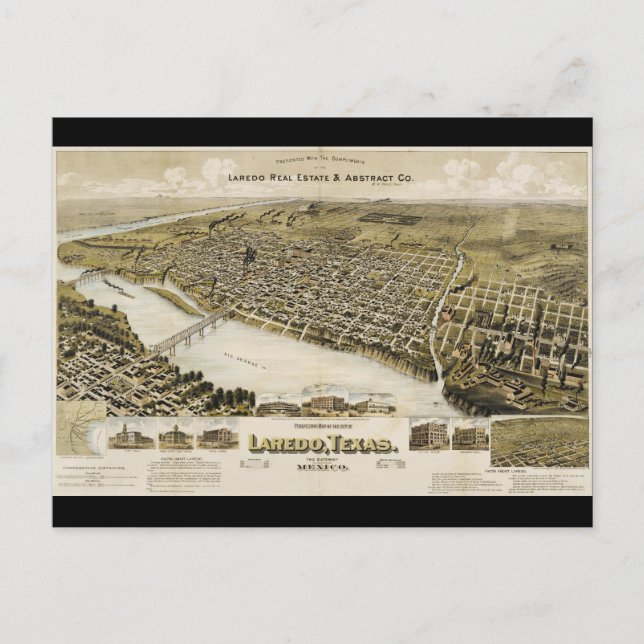 Bird's Eye View of the City of Laredo Texas (1892) Postcard (Front)