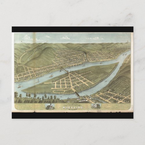 Birds eye view Wheeling West Virginia 1870 Postcard