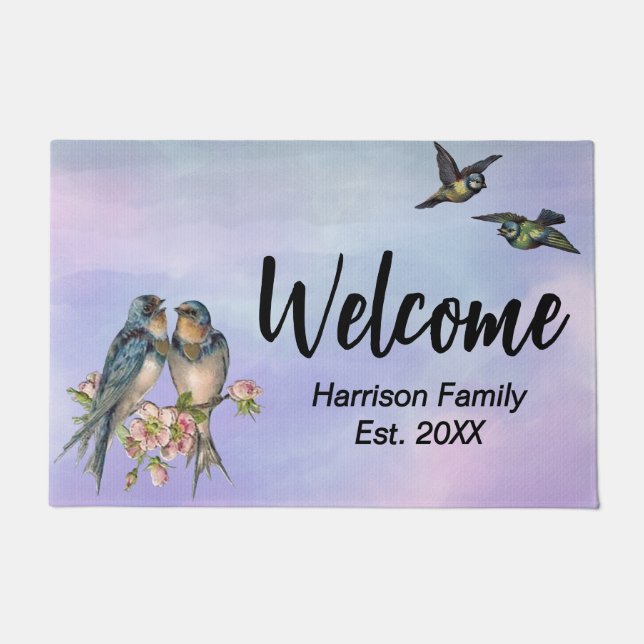Birds Family Name Established Welcome coir Doormat (Front)