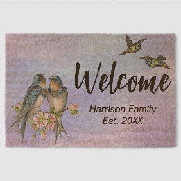 Birds Family Name Established Welcome coir Fiber Doormat