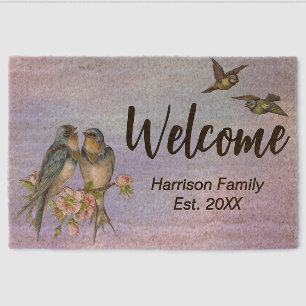 Birds Family Name Established Welcome coir Fiber Doormat