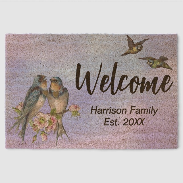Birds Family Name Established Welcome coir Fiber Doormat (Front)