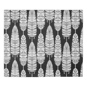 Birds feathers boho seamless pattern in black and  duvet cover