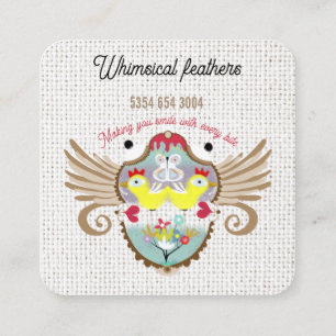 Birds feathers cute boho leafs square business card
