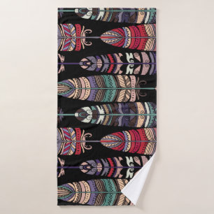 Birds Feathers Tribal Art Seamless Bath Towel