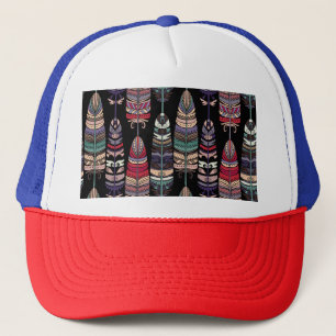 Birds Feathers Tribal Art Seamless Trucker Hat