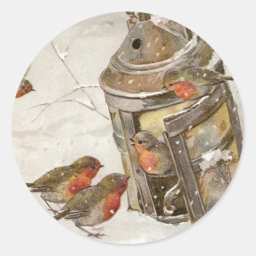 Birds Find Shelter in Lantern Vintage Christmas Classic Round Sticker