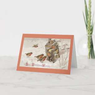 Birds Find Shelter in Lantern Vintage Christmas Holiday Card