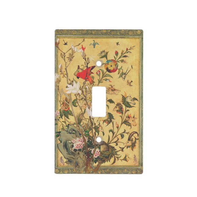 Birds Floral Ancient Japanese Art Light Switch Cover (Front)
