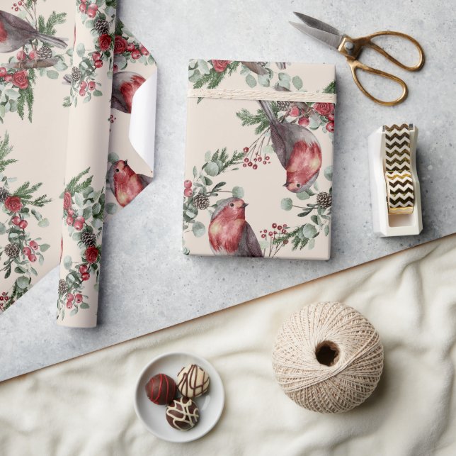 Birds Floral Berries Christmas Wrapping Paper (Crafts)