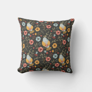 Birds Floral Bohemian Pattern Throw Pillow