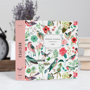 Birds & floral greenery pattern 3 ring binder