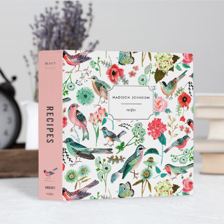 Birds & floral greenery pattern 3 ring binder