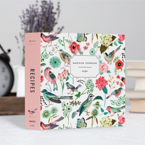 Birds  floral greenery pattern 3 ring binder