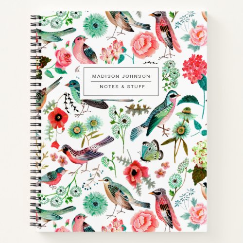 Birds  floral multi_color all_over print  notebook