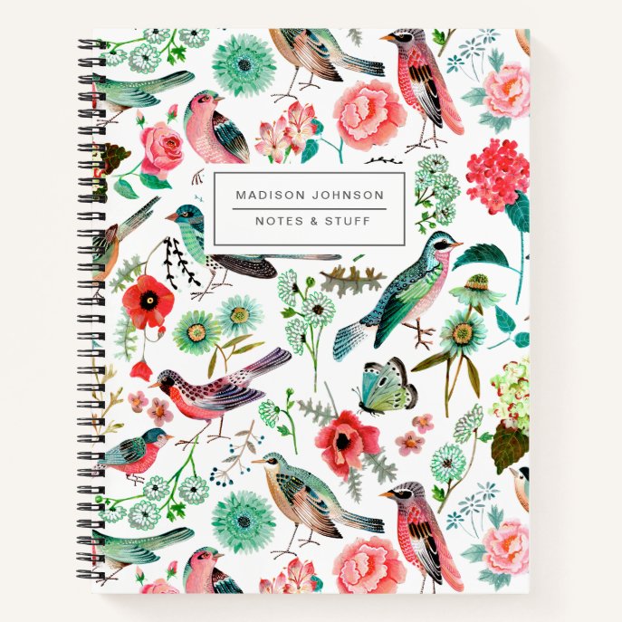 Birds &amp; floral multi-color all-over print                    notebook