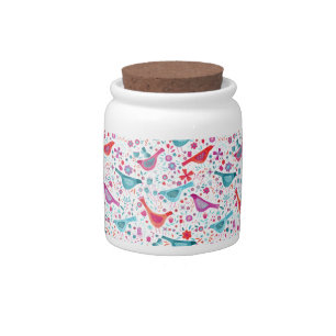 Birds Floral Watercolor Candy Jar